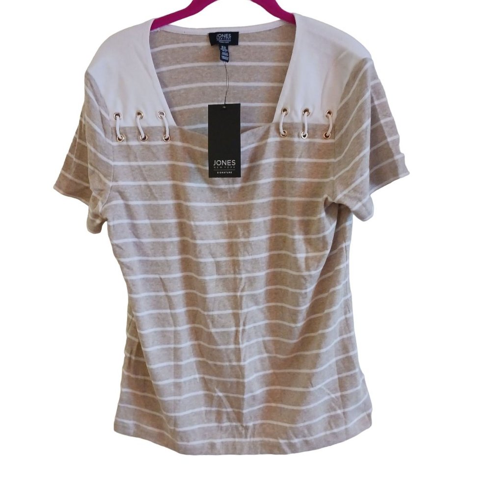 Jones New York top, tan and white.  Size XL.  New with tags